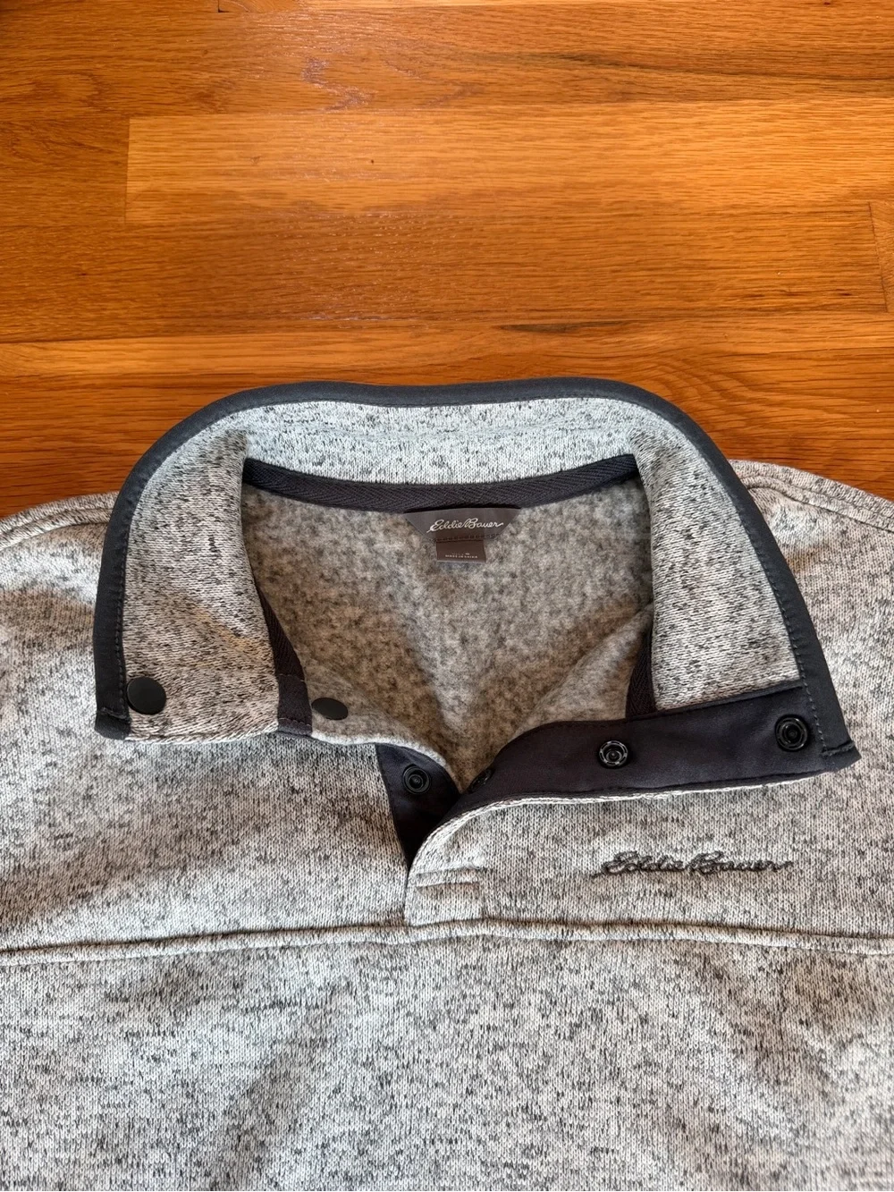NWT Eddie Bauer Men's Radiator Fleece Snap-Front Sweater Pullover Gray Heather S